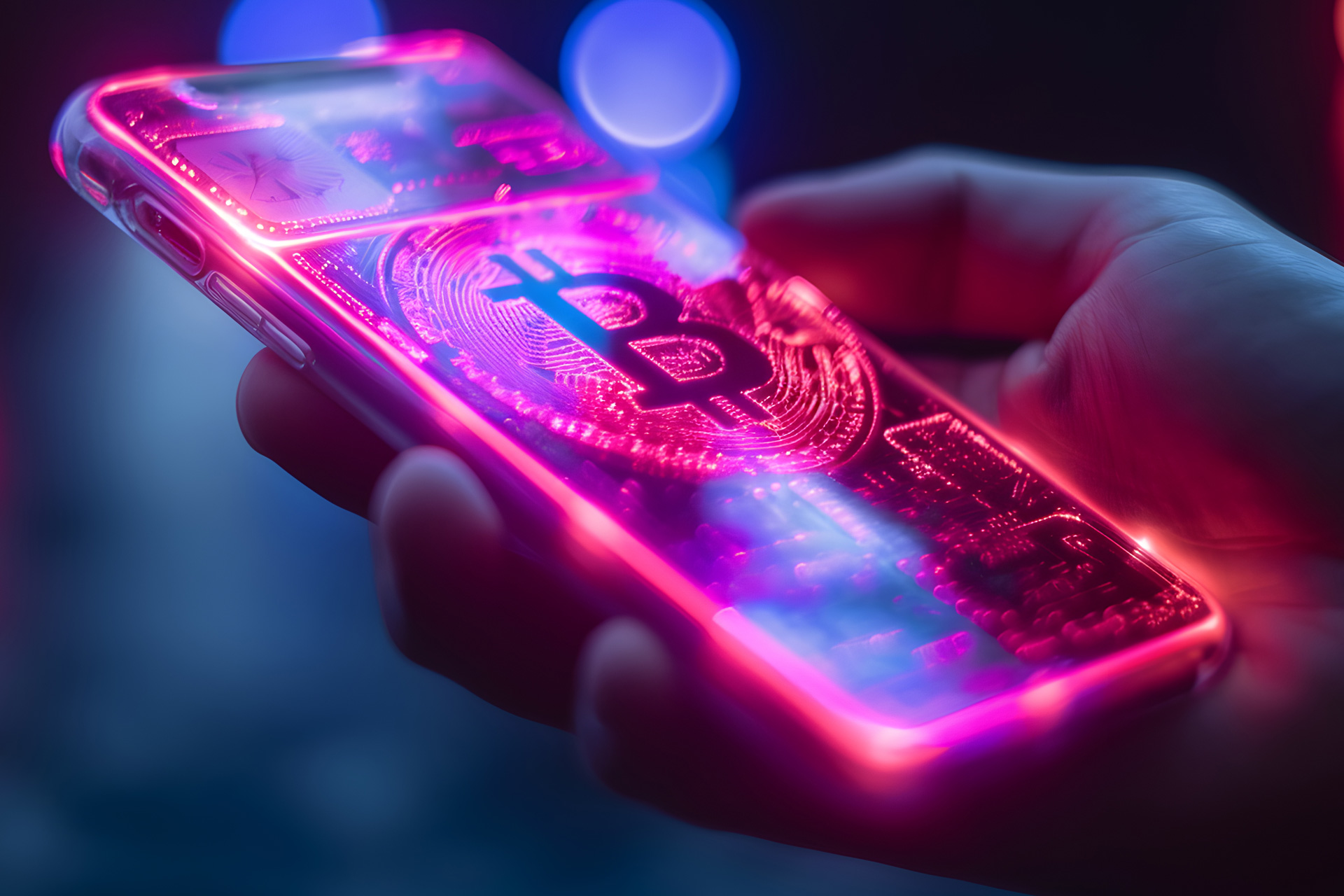 Crypto currency concept - crypto wallet on the phone screen, neon color | © AdobeStock