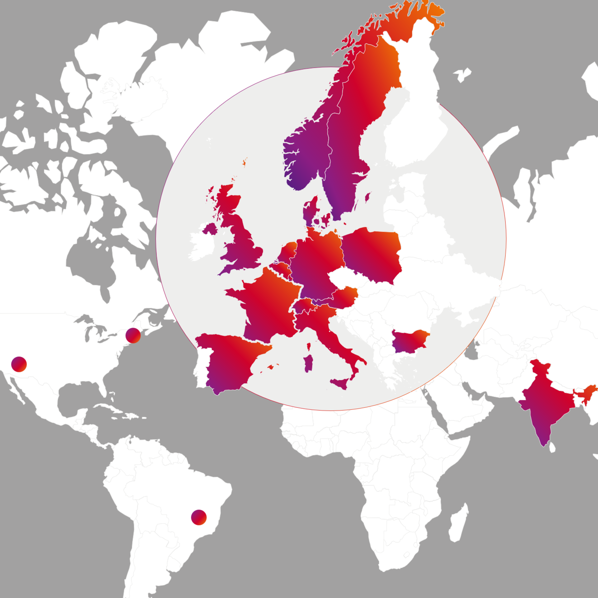 Map of countries with locations of the Sopra Group